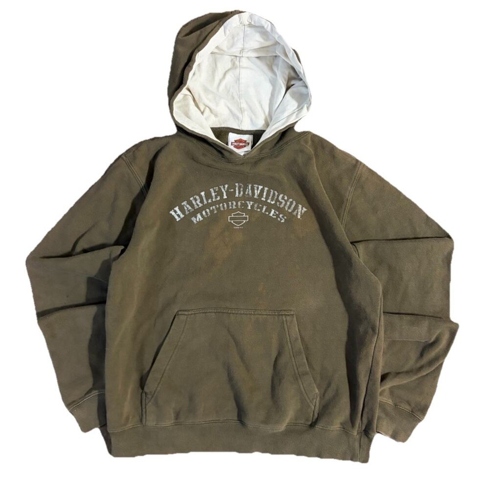 Harley-Davidson Men's Forest Green Hoodie Pullover Sweatshirt Size M Distressed